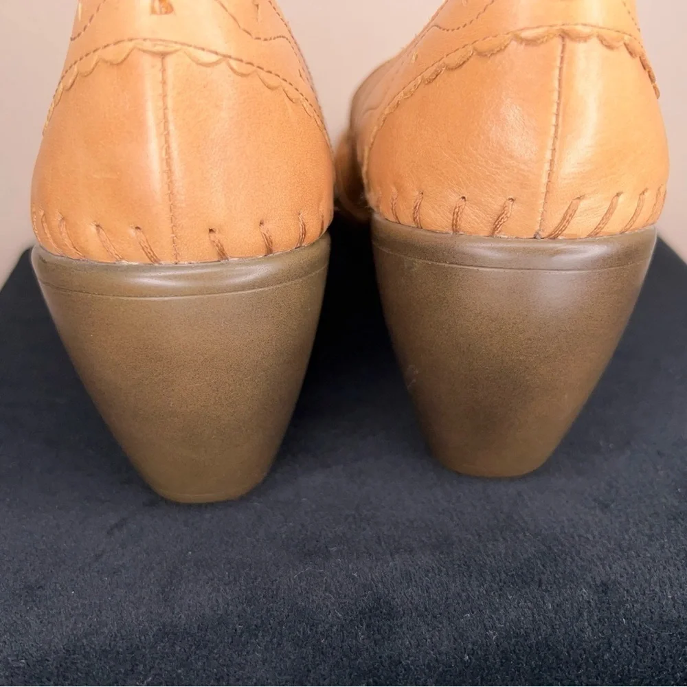 Womens Size 10M Easy Spirit Tan Brown Lether Wedge Shoes Y2K Style Western
